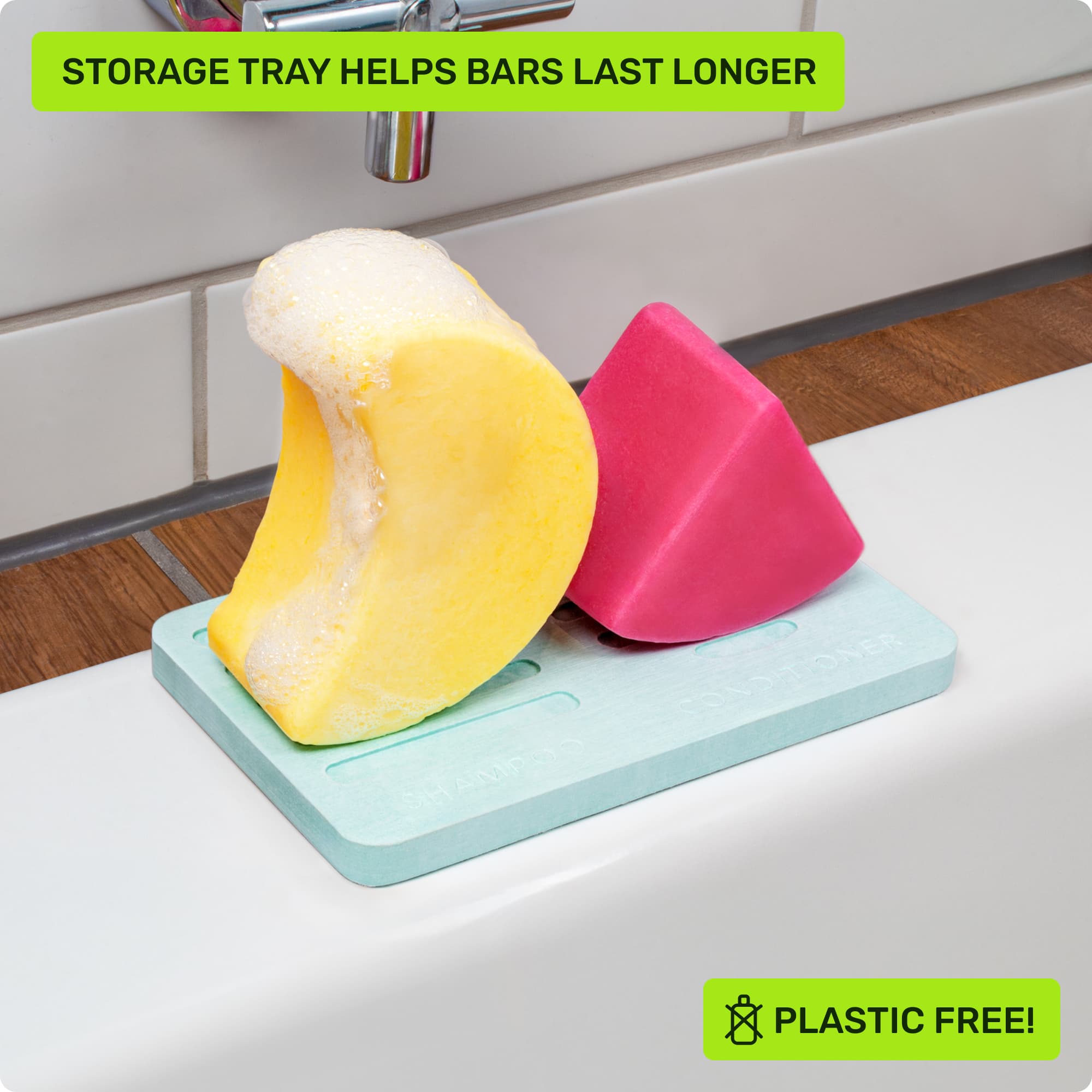 Storage tray helps bars last longer. plastic free.