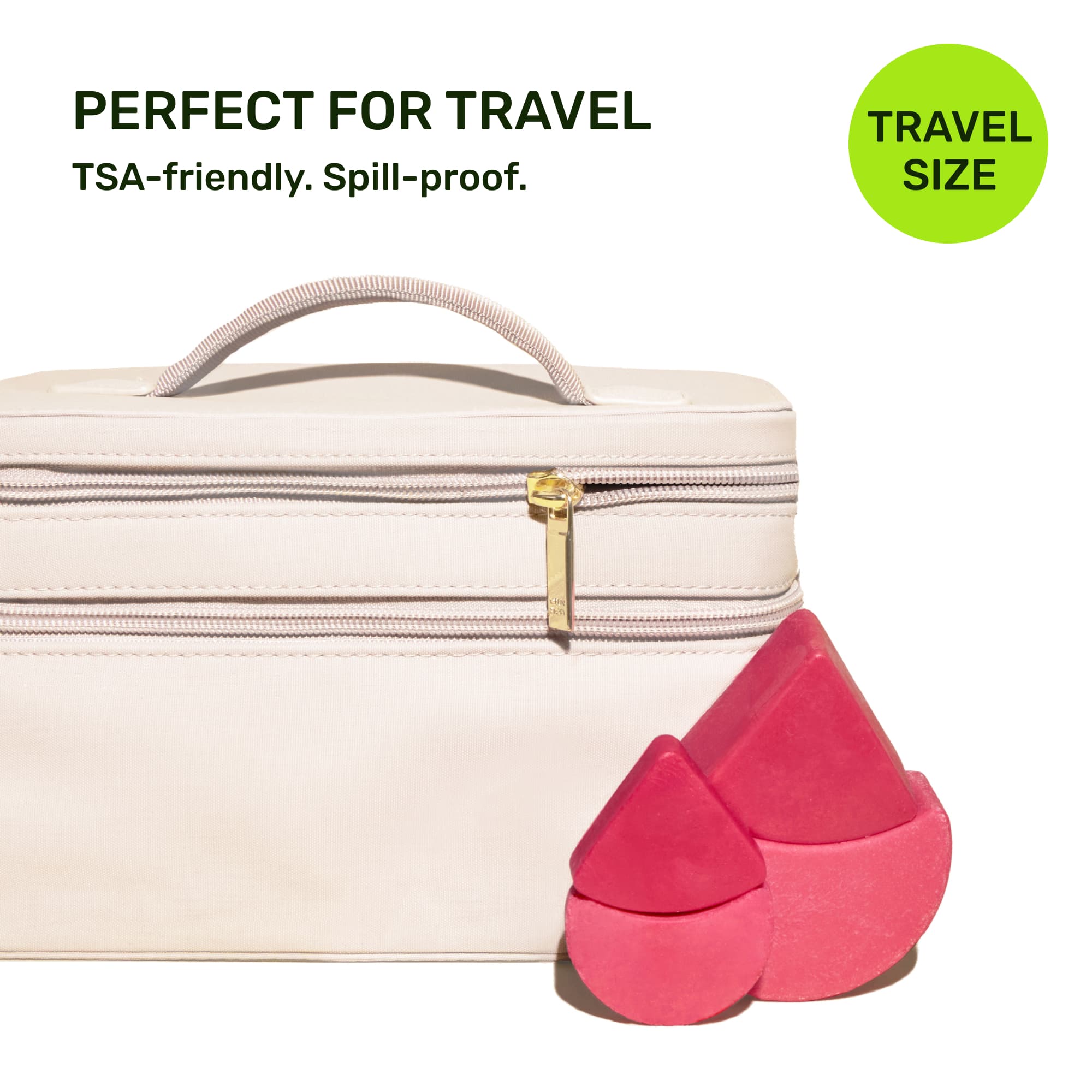 Perfect for travel. TSA friendly. Spill proof. Travel Size