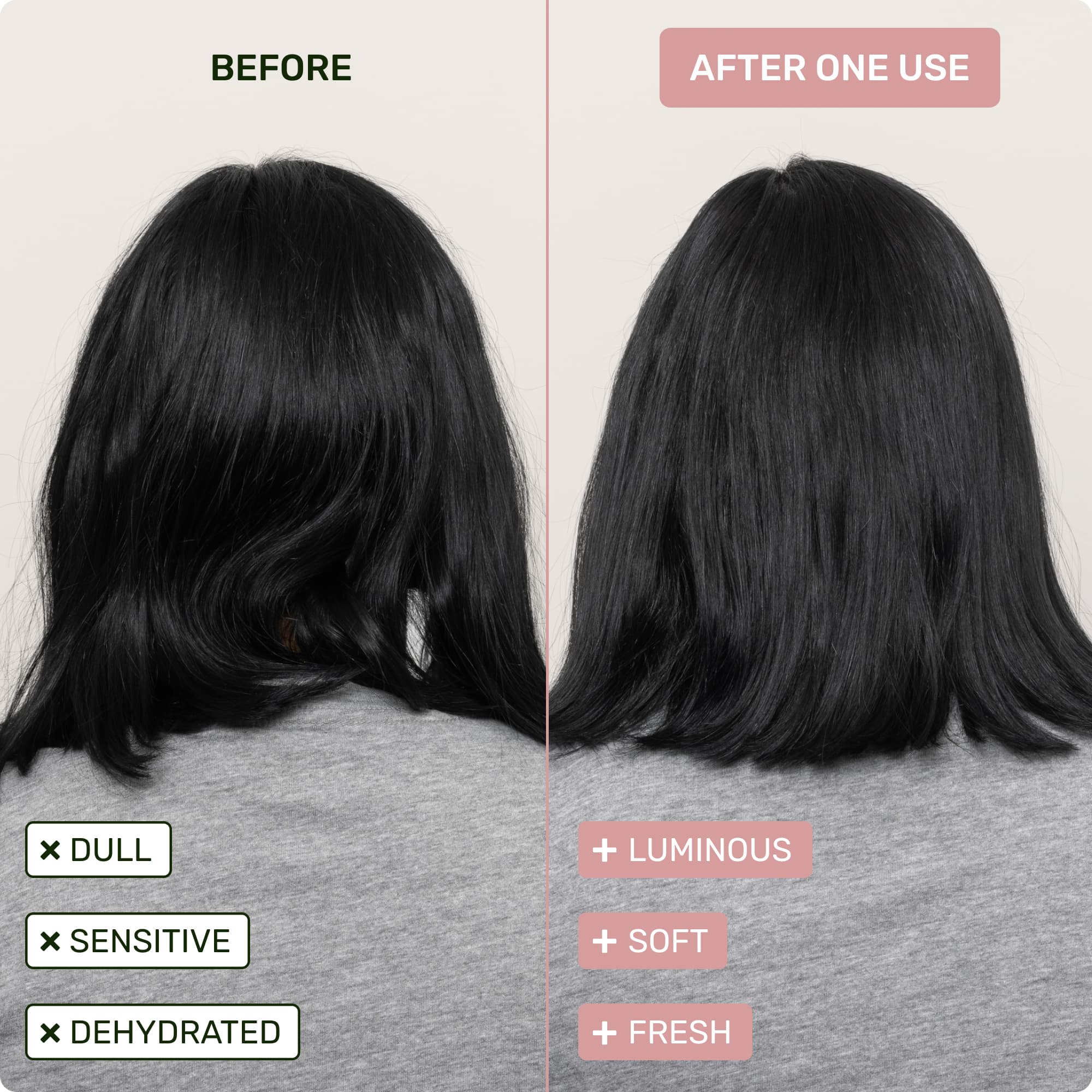 Before - dull, sensitive and dehydrated. After one week - luminous, soft and fresh.