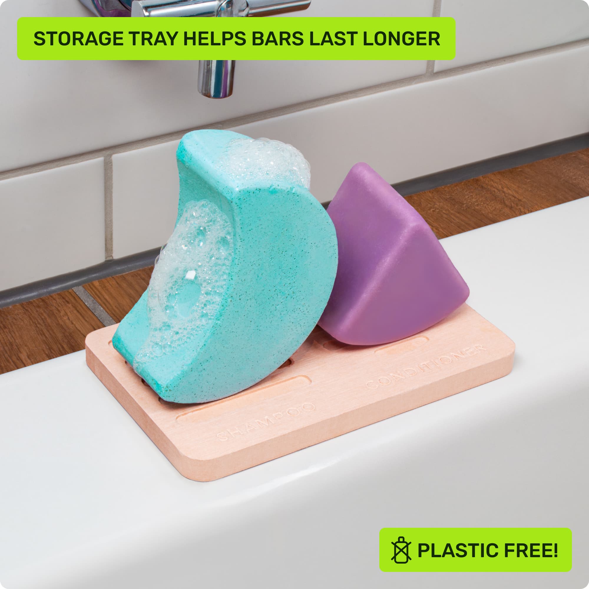 Storage tray helps bars last longer. Plastic free