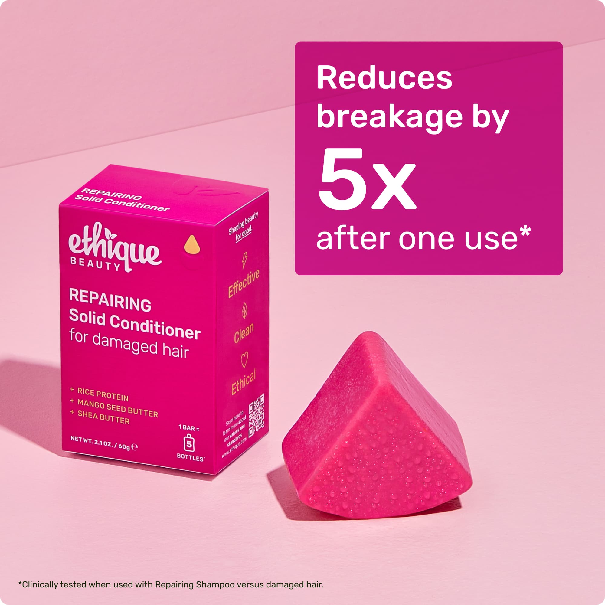 Reduces breakage by 5x after one use* *Clinically tested when used with Repairing Shampoo versus damaged hair.
