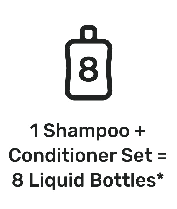 1 haircare duo equals 8 liquid bottles